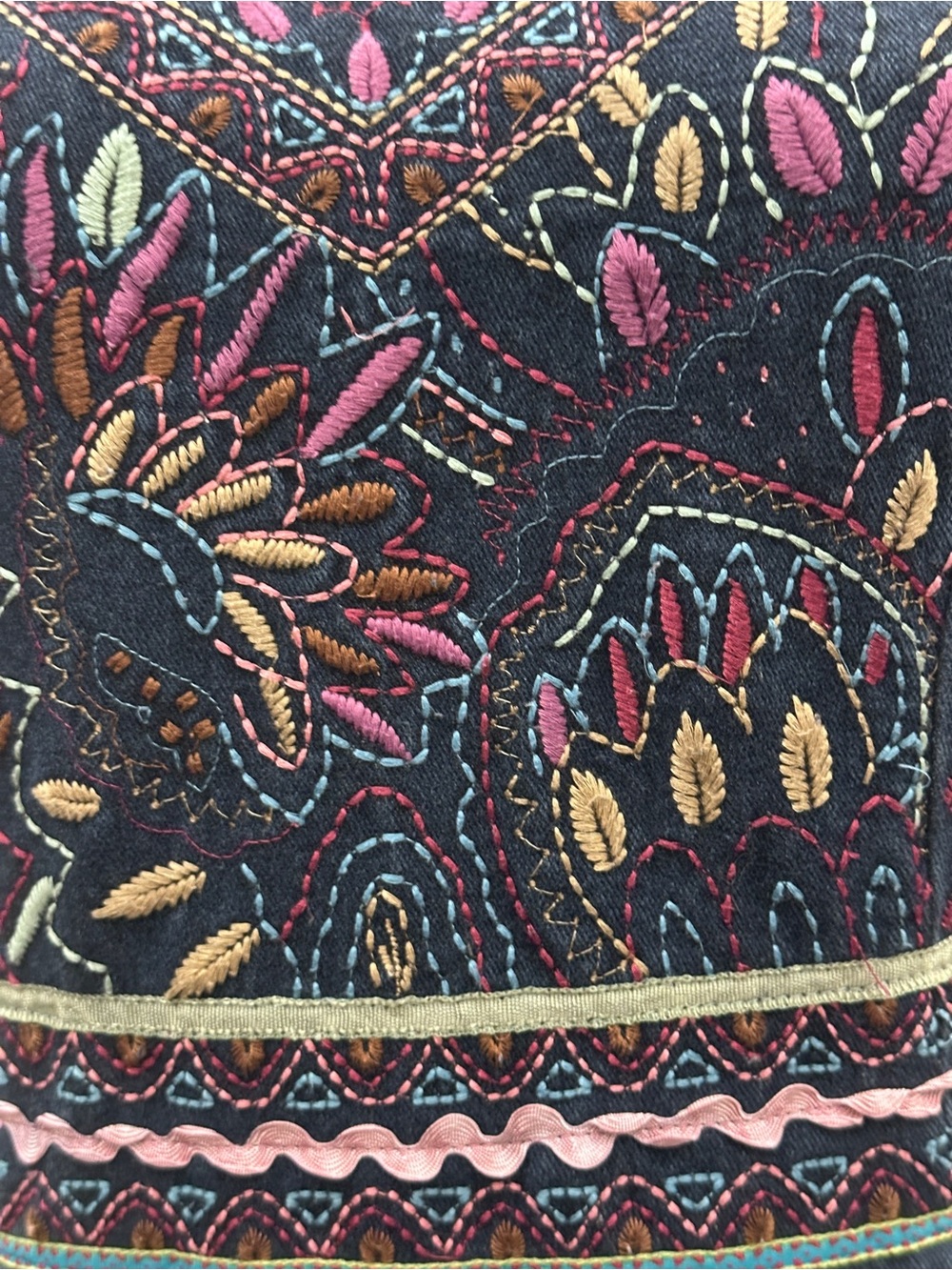 Embroidered Navy Velvet A-Line Dress - Picture 3 of 9